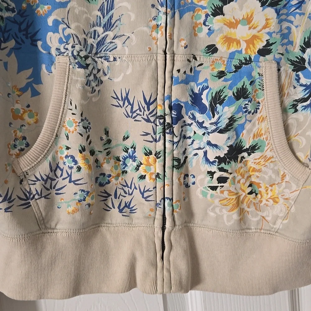 Lucky Brand Asian Floral Print Zip Up Sweatshirt Size Large - Picture 3 of 6